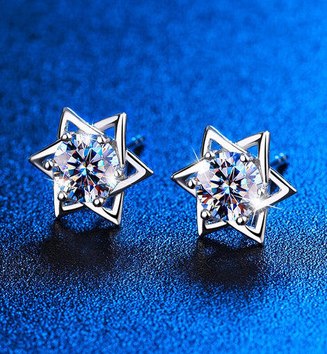 Shinny Hexagram Moissanite Stud Earrings